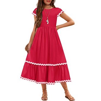 Arshiner Girls Summer Maxi Dresses Short Sleeve Casual Flowy Tiered