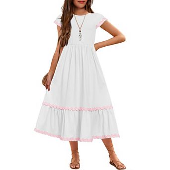 Arshiner Girls Summer Maxi Dresses Short Sleeve Casual Flowy Tiered