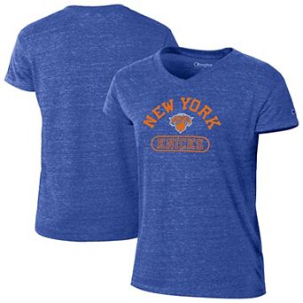 Women's Champion Blue New York Knicks Tri-Blend V-Neck T-Shirt