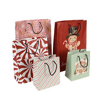 5 pc Retro Christmas Print Gift Bag Set