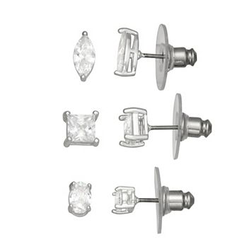 Napier Silver Tone Cubic Zirconia 3-Pair Stud Earring Set