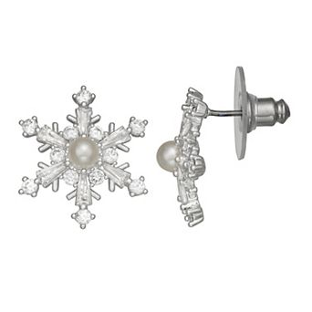 Napier Silver Tone Cubic Zirconia Snowflake Stud Earrings