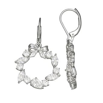 Napier Silver Tone Cubic Zirconia Leverback Wreath Drop Earrings