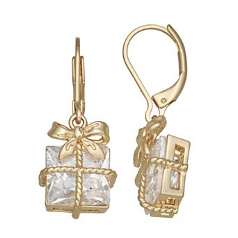 Napier Gold-Tone Cubic Zirconia Gift Box Leverback Drop Earrings