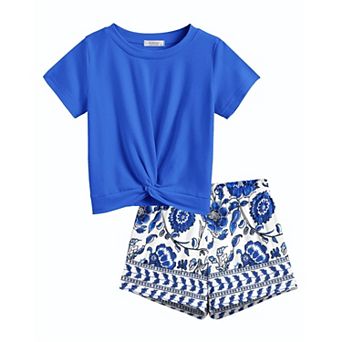 Arshiner Girls Summer Outfits Piece Sets Twist Front Short Sleeve Shirts And Casual Short Sets