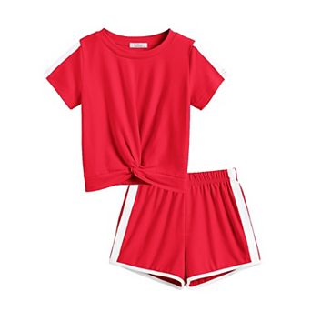 Arshiner Girls Summer Outfits Piece Sets Twist Front Short Sleeve Shirts And Casual Short Sets