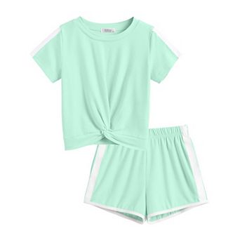 Arshiner Girls Summer Outfits Piece Sets Twist Front Short Sleeve Shirts And Casual Short Sets