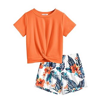 Arshiner Girls Summer Outfits Piece Sets Twist Front Short Sleeve Shirts And Casual Short Sets