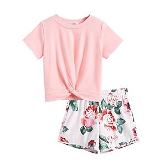 Arshiner Girls Summer Outfits Piece Sets Twist Front Short Sleeve Shirts And Casual Short Sets