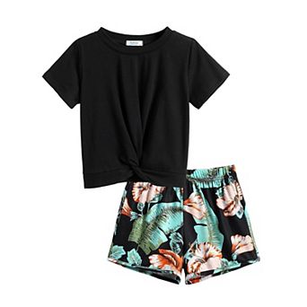 Arshiner Girls Summer Outfits Piece Sets Twist Front Short Sleeve Shirts And Casual Short Sets
