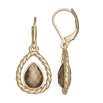 Napier Gold-Tone Brown Teardrop Leverback Drop Earrings