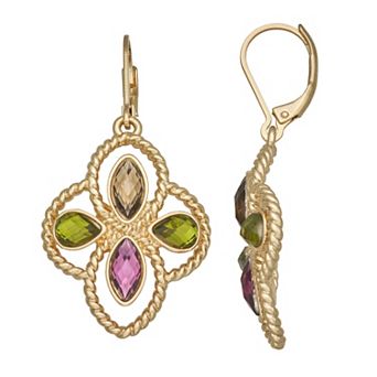Napier Gold-Tone Multicolor Quatrefoil Leverback Drop Earrings