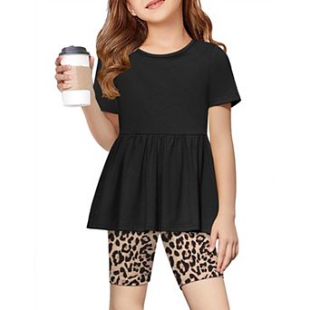 Arshiner Girls Summer Outfits Short Sleeve Ruffle Hem Top And Biker Shorts Set Girl Clothes