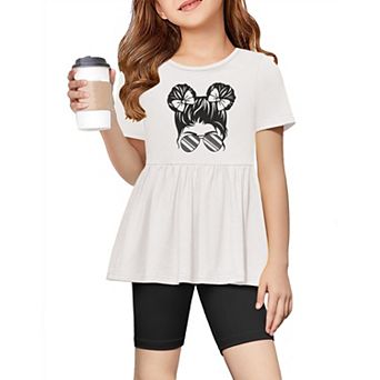 Arshiner Girls Summer Outfits Short Sleeve Ruffle Hem Top And Biker Shorts Set Girl Clothes