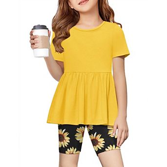 Arshiner Girls Summer Outfits Short Sleeve Ruffle Hem Top And Biker Shorts Set Girl Clothes
