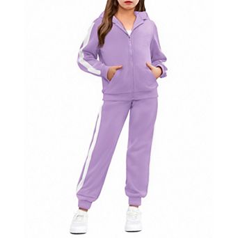 Arshiner Girls Sweatsuits Zip Up Hoodie Sweatshirt And Sweatpant Athletic Tracksuit Jogger Set