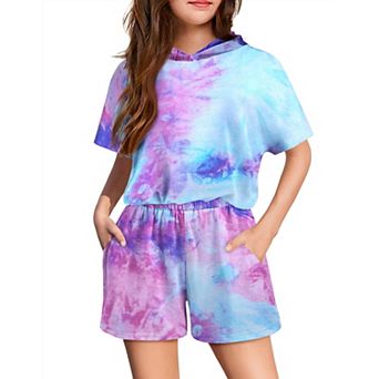 Arshiner Girls Summer Leopard Print Hoodie Outfits Short Sleeve Pullover Crop Tops And Short Pant