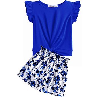 Arshiner Girls Shorts Sets Twist Front Ruffle Sleeve Tshirts And Shorts With Pockets Cute Clothes