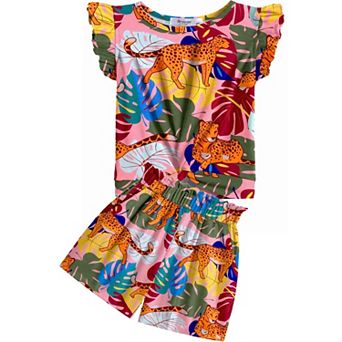 Arshiner Girls Shorts Sets Twist Front Ruffle Sleeve Tshirts And Shorts With Pockets Cute Clothes