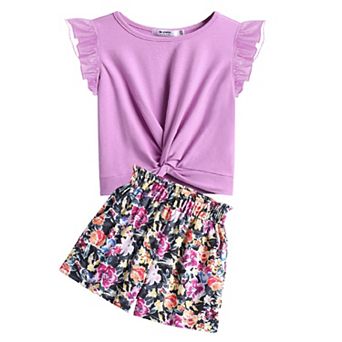 Arshiner Girls Shorts Sets Twist Front Ruffle Sleeve Tshirts And Shorts With Pockets Cute Clothes