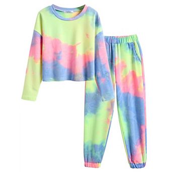 Arshiner Girls Tie Dye Outfits Sweatsuits Set Cute Pullover Hoodies Sweatshirts Jogger Sweatpants