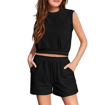 Arshiner Girls Shorts Sets Casual Clothing Set Casual Crewneck Sleeveless Tops And Elastic Waist