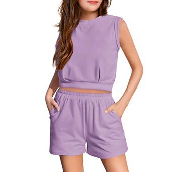 Arshiner Girls Shorts Sets Casual Clothing Set Casual Crewneck Sleeveless Tops And Elastic Waist