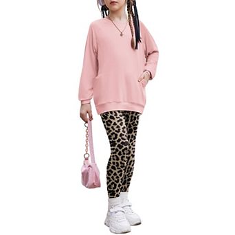 Arshiner Girls Trendy Leopard Outfits Piece Long Sleeve Top And Pants Casual Clothing For Girls