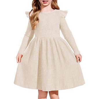 Arshiner Toddler Girl Dress Baby Girls Knitted Ruffle Sleeve Pocket Dresses Aline Flared Fall