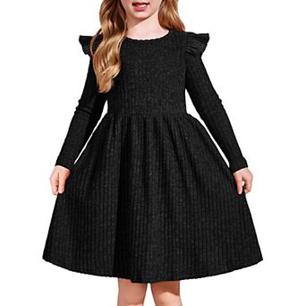 Arshiner Toddler Girl Dress Baby Girls Knitted Ruffle Sleeve Pocket Dresses Aline Flared Fall