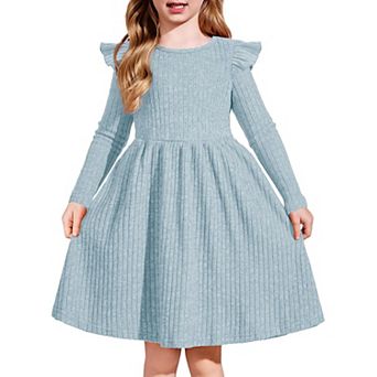 Arshiner Toddler Girl Dress Baby Girls Knitted Ruffle Sleeve Pocket Dresses Aline Flared Fall