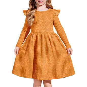 Arshiner Toddler Girl Dress Baby Girls Knitted Ruffle Sleeve Pocket Dresses Aline Flared Fall