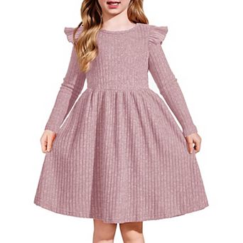 Arshiner Toddler Girl Dress Baby Girls Knitted Ruffle Sleeve Pocket Dresses Aline Flared Fall