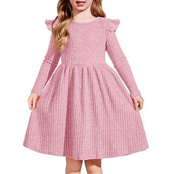 Arshiner Toddler Girl Dress Baby Girls Knitted Ruffle Sleeve Pocket Dresses Aline Flared Fall