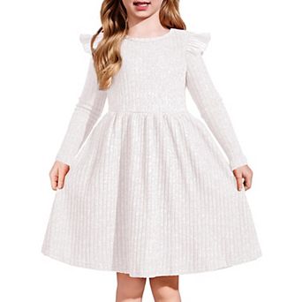 Arshiner Toddler Girl Dress Baby Girls Knitted Ruffle Sleeve Pocket Dresses Aline Flared Fall