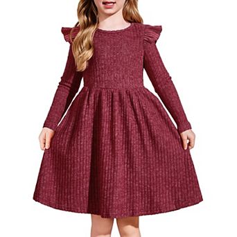 Arshiner Toddler Girl Dress Baby Girls Knitted Ruffle Sleeve Pocket Dresses Aline Flared Fall