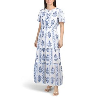 Elegant Floral Maxi Dress Short Sleeve