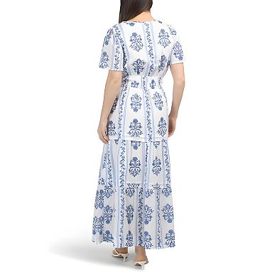 Elegant Floral Maxi Dress Short Sleeve