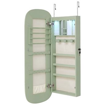 Wall-Mount Round Jewelry Cabinet with LED Lights, Shelves and Velvet-Lined Storage