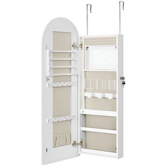Wall-Mounted Arched Mirror Jewelry Cabinet with LED Lights and Hidden Storage