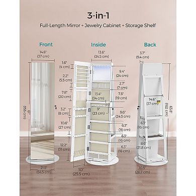 Freestanding Mirror Jewelry Cabinet with LED Lights and Storage Shelves