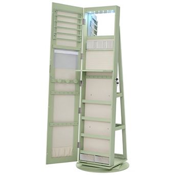 Freestanding Mirror Jewelry Cabinet with LED Lights and Storage Shelves