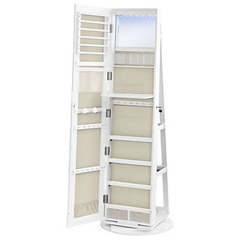 Freestanding Mirror Jewelry Cabinet with LED Lights and Storage Shelves