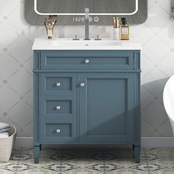 30'' Bathroom Vanity with Top Sink, Modern Bathroom Storage Cabinet with 2 Drawers