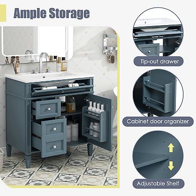 30'' Bathroom Vanity with Top Sink, Modern Bathroom Storage Cabinet with 2 Drawers