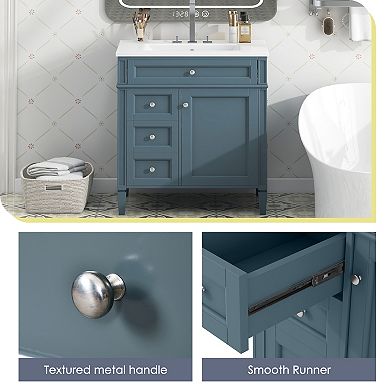 30'' Bathroom Vanity with Top Sink, Modern Bathroom Storage Cabinet with 2 Drawers