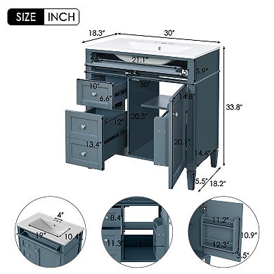 30'' Bathroom Vanity with Top Sink, Modern Bathroom Storage Cabinet with 2 Drawers