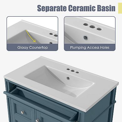 30'' Bathroom Vanity with Top Sink, Modern Bathroom Storage Cabinet with 2 Drawers