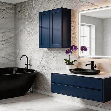 Navy Blue Shaker 30" Solid Wood Wall Cabinet