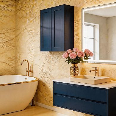 Navy Blue Shaker 30" Solid Wood Wall Cabinet